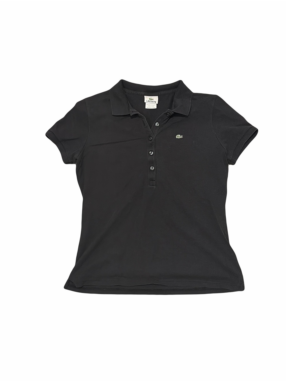 Vintage Lacoste Women's Black Slim Fit Polo Top